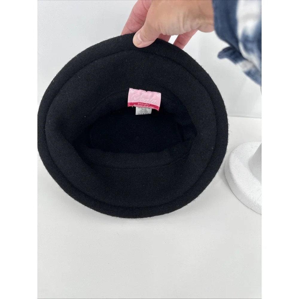 Scala Collezione 100% Wool Packable Hat Black Cloche Rolled Brim One Size - Picture 6 of 7